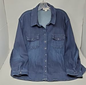 Dark indigo blue denim stretch shirt Plus 20W 22W